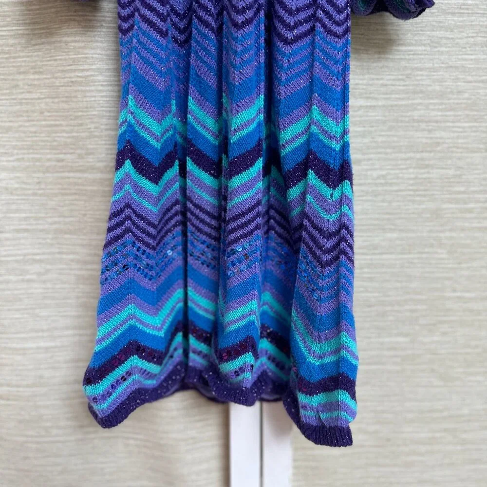 Justice Girls Size 10 Sweater Dress Purple Blue Chevron Sequin Sparkle Knit